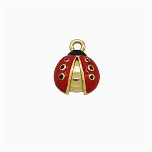 Copper Ladybug Pendant Red Enamel Gold Plated, approx 8mm
