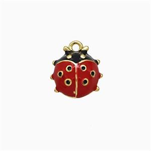 Copper Ladybug Pendant Red Enamel Gold Plated, approx 10mm