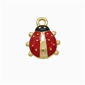 Copper Ladybug Pendant Red Enamel Gold Plated, approx 13mm
