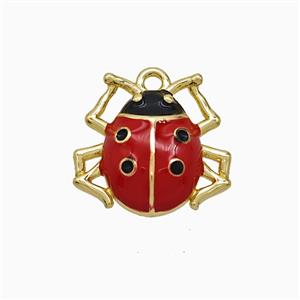 Copper Ladybug Pendant Red Enamel Gold Plated, approx 14-16mm