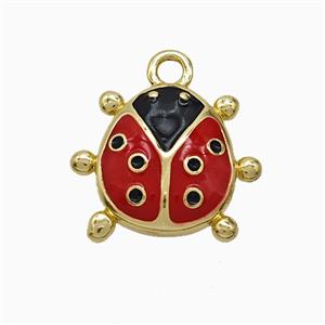 Copper Ladybug Pendant Red Enamel Gold Plated, approx 14-17mm