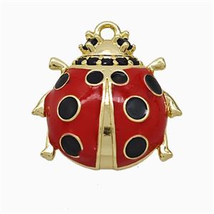 Copper Ladybug Pendant Red Enamel Gold Plated, approx 18mm