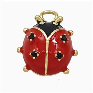 Copper Ladybug Pendant Red Enamel Gold Plated, approx 19mm