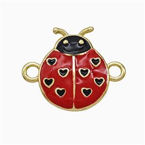 Copper Ladybug Connector Red Enamel Gold Plated, approx 14-17mm
