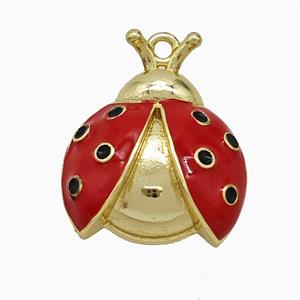 Copper Ladybug Pendant Red Enamel Gold Plated, approx 16-19mm