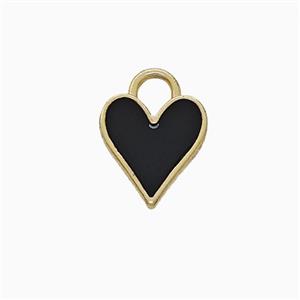 Copper Heart Pendant Black Enamel Gold Plated, approx 9mm