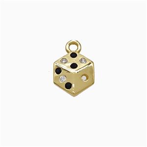 Copper Dice Pendant Pave Zirconia Gold Plated, approx 7-8mm