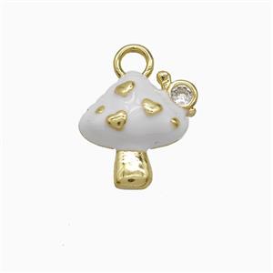Copper Mushroom Pendant White Enamel Gold Plated, approx 12-14mm