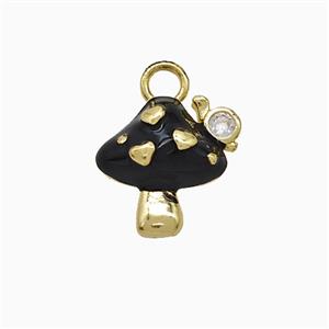 Copper Mushroom Pendant Black Enamel Gold Plated, approx 12-14mm