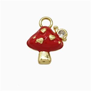 Copper Mushroom Pendant Red Enamel Gold Plated, approx 12-14mm