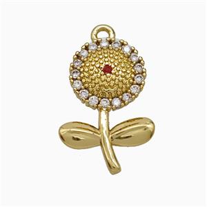 Copper Sunflower Pendant Pave Zirconia Gold Plated, approx 10-18mm