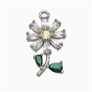 Copper Flower Pendant Pave Crystal Glass Platinum Plated, approx 11-17mm