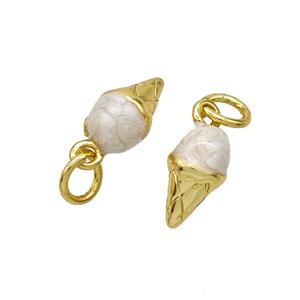 Ice Cream Charms Copper Pendant White Painted Gold Plated, approx 6-10mm