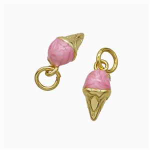 Ice Cream Charms Copper Pendant Pink Painted Gold Plated, approx 6-10mm