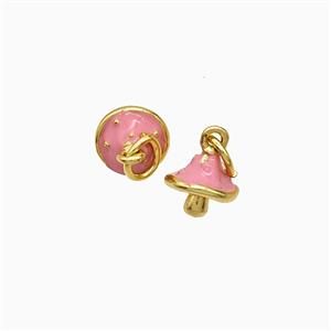 Copper Mushroom Pendant Pink Enamel Gold Plated, approx 7mm