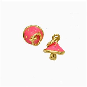 Copper Mushroom Pendant Pink Enamel Gold Plated, approx 7mm