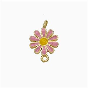 Copper Flower Connector Pink Enamel Gold Plated, approx 11.5mm
