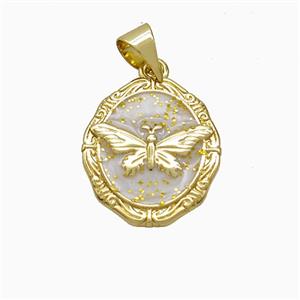 Copper Butterfly Pendant White Painted Gold Plated, approx 14-16mm