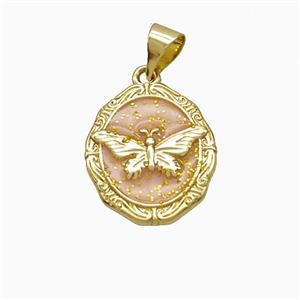 Copper Butterfly Pendant Peach Painted Gold Plated, approx 14-16mm
