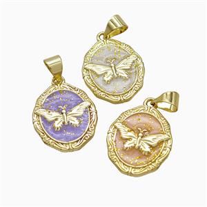Copper Butterfly Pendant Painted Gold Plated Mixed, approx 14-16mm