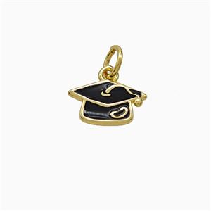 Copper Trencher Cap Pendant Black Enamel Gold Plated, approx 7-11mm