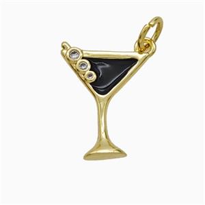 Martini Drink Glass Cup Copper Pendant Pave Zirconia Black Enamel Gold Plated, approx 11-16mm
