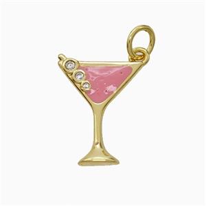 Martini Drink Glass Cup Copper Pendant Pave Zirconia Pink Enamel Gold Plated, approx 11-16mm