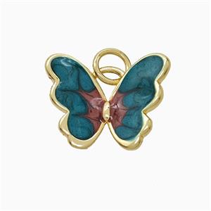 Copper Butterfly Pendant Green Painted Gold Plated, approx 12-16mm