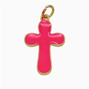 Copper Cross Pendant Red Enamel Gold Plated, approx 13-18mm