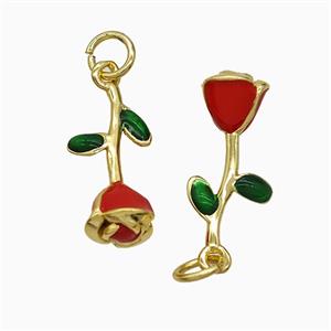 Copper Flower Pendant Red Enamel Gold Plated, approx 6.5-17mm