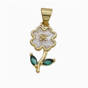 Copper Flower Pendant White Enamel Gold Plated, approx 9-16mm