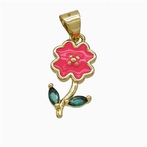 Copper Flower Pendant Red Enamel Gold Plated, approx 9-16mm