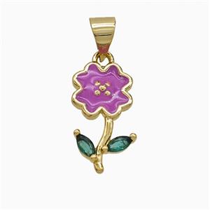Copper Flower Pendant Lavender Enamel Gold Plated, approx 9-16mm