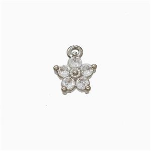 Copper Flower Pendant Pave Zirconia Platinum Plated, approx 8mm