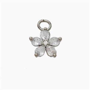 Copper Flower Pendant Pave Zirconia Platinum Plated, approx 10mm