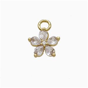 Copper Flower Pendant Pave Zirconia Gold Plated, approx 10mm