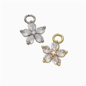 Copper Flower Pendant Pave Zirconia Mixed, approx 10mm