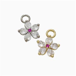 Copper Flower Pendant Pave Zirconia Mixed, approx 10mm