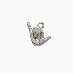 Shaka Hand Sign Charms Copper Pendant Platinum Plated, approx 9-11mm