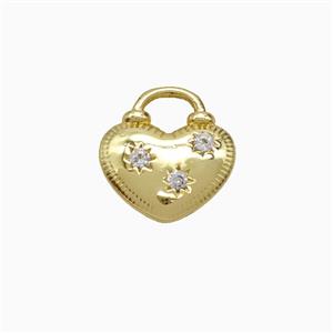 Copper Heart Pendant Pave Zirconia Gold Plated, approx 13mm
