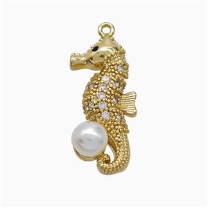 Copper Seahorse Pendant Pave Zirconia Pearlized Resin Gold Plated, approx 12-25mm