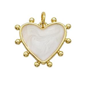 Copper Heart Pendant White Painted Gold Plated, approx 18mm