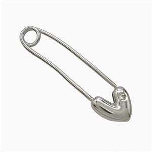 Copper Safety Pin Pendant Pave Zirconia Platinum Plated, approx 10-40mm