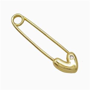 Copper Safety Pin Pendant Pave Zirconia Gold Plated, approx 10-40mm