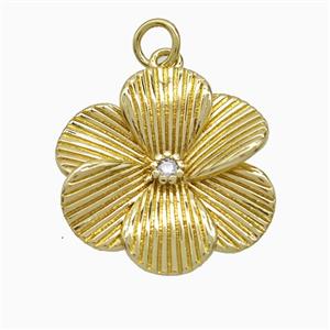Copper Flower Pendant Pave Zirconia Gold Plated, approx 20mm