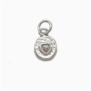 Copper Heart Pendant Pave Zirconia Platinum Plated, approx 7-8mm