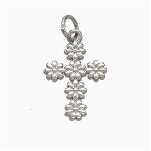 Copper Cross Pendant Flower Platinum Plated, approx 12-16mm