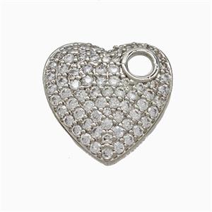 Copper Heart Pendant Micropave Zirconia Platinum Plated, approx 17mm