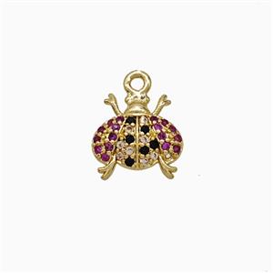 Copper Ladybug Pendant Pave Zirconia Gold Plated, approx 10mm