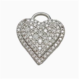 Copper Heart Pendant Pave Zirconia Platinum Plated, approx 16.5mm